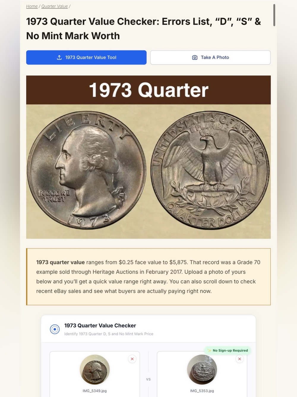 1973 Philadelphia Washington Quarter featuring a genuine U.S. Mint error